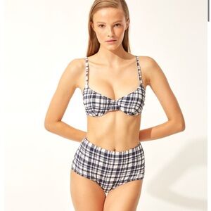 Solid & Striped Ginger Bikini Bottom Puckered Madras - Size M